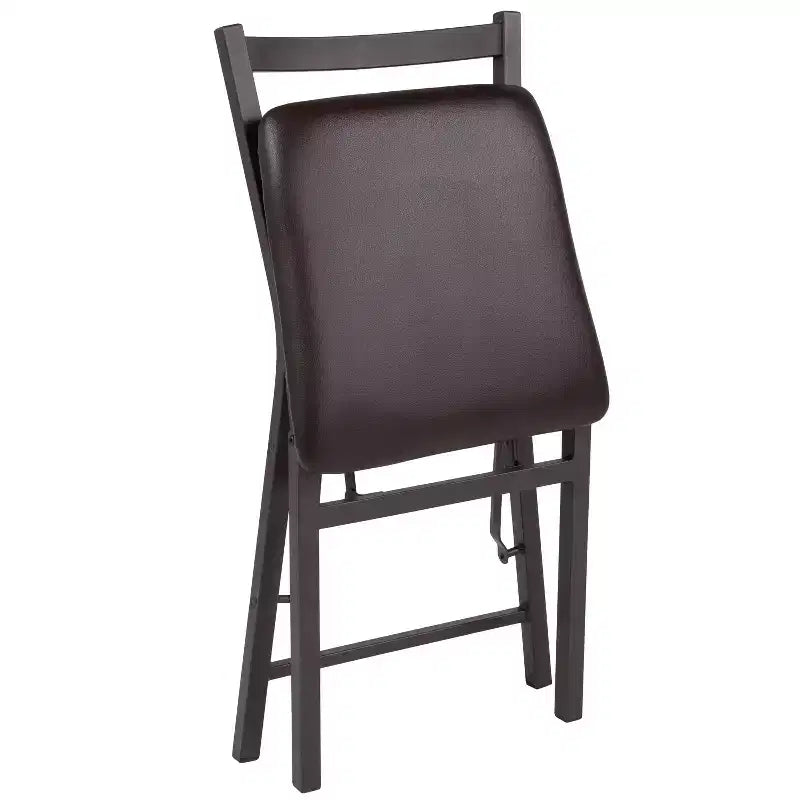 Emma et Oliver Lot de 2 chaises pliantes en métal à dossier échelle avec assise en vinyle marron