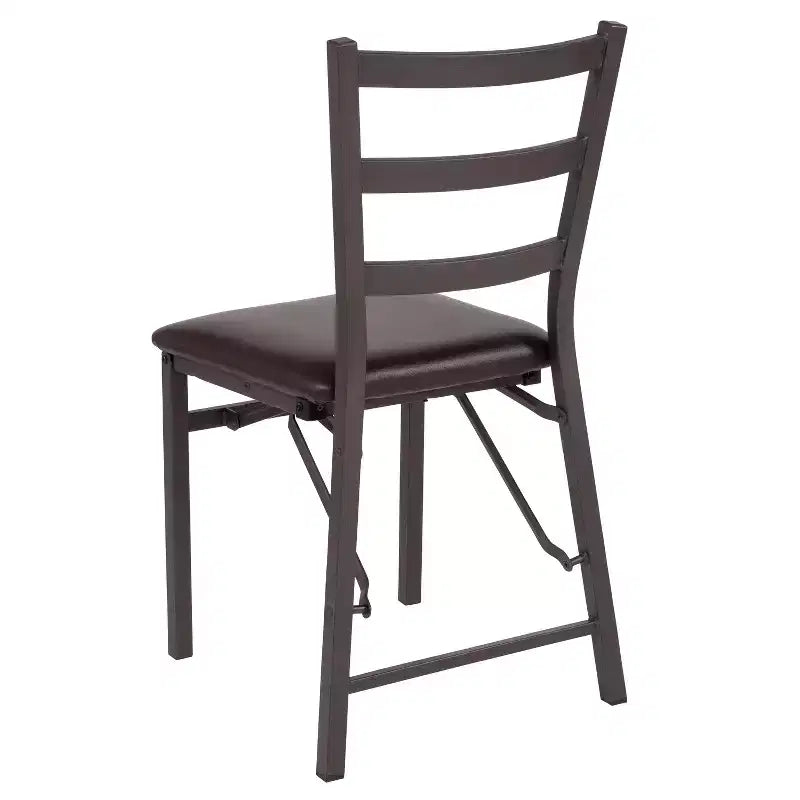 Emma et Oliver Lot de 2 chaises pliantes en métal à dossier échelle avec assise en vinyle marron