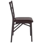 Emma et Oliver Lot de 2 chaises pliantes en métal à dossier échelle avec assise en vinyle marron