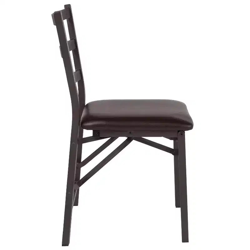 Emma et Oliver Lot de 2 chaises pliantes en métal à dossier échelle avec assise en vinyle marron