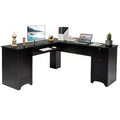 Costway L-Shaped Corner Computer Desk Writing Table Study Workstation Drawers BlackBrown