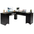 Costway L-Shaped Corner Computer Desk Writing Table Study Workstation Drawers BlackBrown