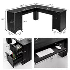 Costway Bureau d'angle en forme de L Table d'écriture Poste de travail avec tiroirs Noir Marron
