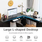 Costway Bureau d'angle en forme de L Table d'écriture Poste de travail avec tiroirs Noir Marron