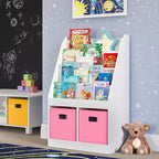 Étagère à livres et meuble de rangement pour jouets RiverRidge Kids avec 4 casiers à livres et 2 compartiments, blanc avec 2 bacs en tissu