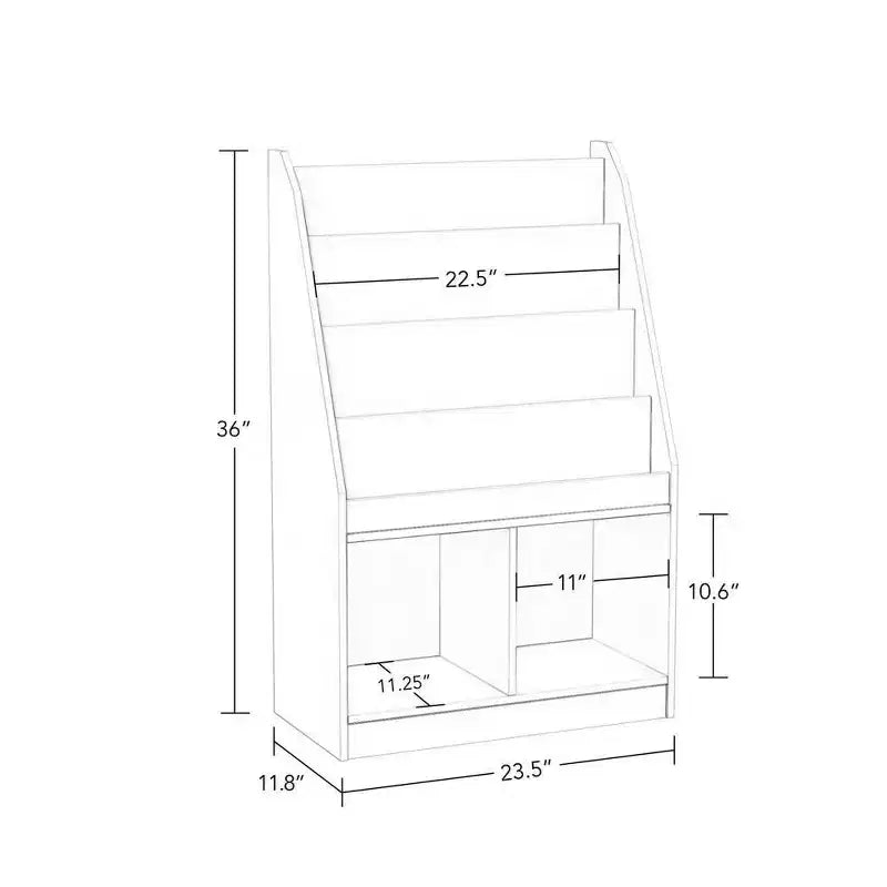 Étagère à livres et meuble de rangement pour jouets RiverRidge Kids avec 4 casiers à livres et 2 compartiments, blanc avec 2 bacs en tissu
