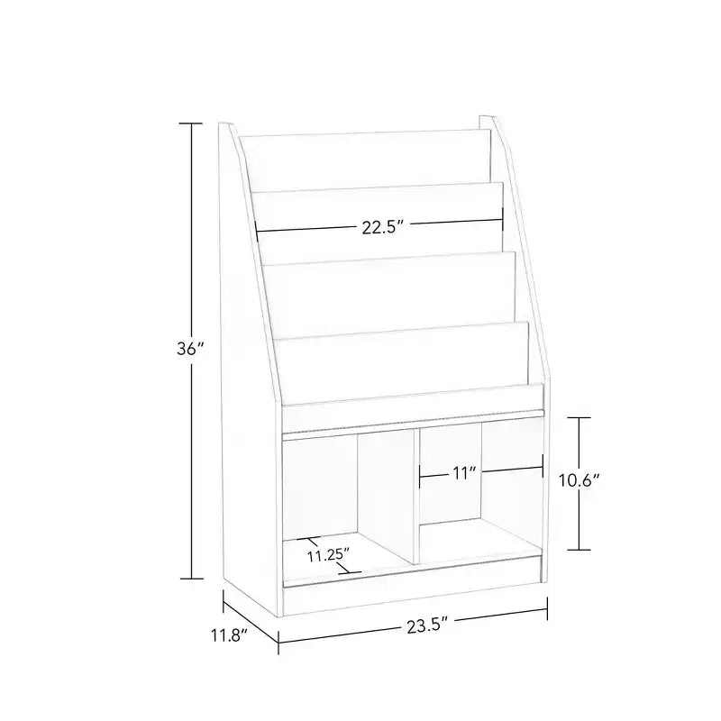 Étagère à livres et meuble de rangement pour jouets RiverRidge Kids avec 4 casiers à livres et 2 compartiments, blanc avec 2 bacs en tissu