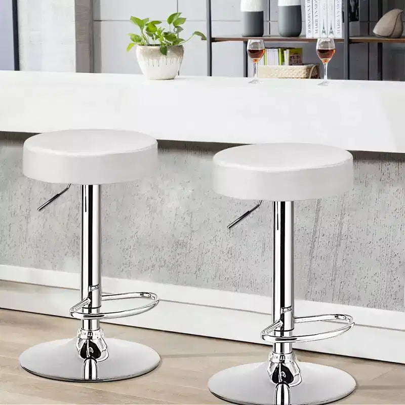 Costway Tabouret de bar rond 1 PC réglable pivotant en cuir synthétique avec repose-pieds Blanc\Noir\Rouge