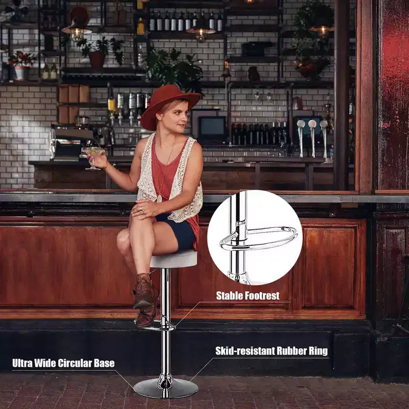 Costway Tabouret de bar rond 1 PC réglable pivotant en cuir synthétique avec repose-pieds Blanc\Noir\Rouge