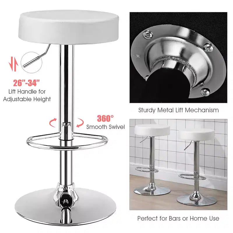 Costway Tabouret de bar rond 1 PC réglable pivotant en cuir synthétique avec repose-pieds Blanc\Noir\Rouge