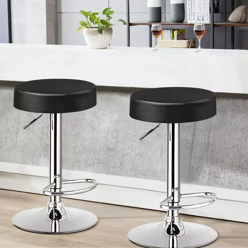 Costway Tabouret de bar rond 1 PC réglable pivotant en cuir synthétique avec repose-pieds Blanc\Noir\Rouge