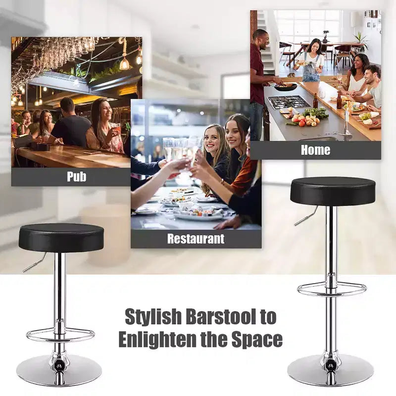 Costway Tabouret de bar rond 1 PC réglable pivotant en cuir synthétique avec repose-pieds Blanc\Noir\Rouge