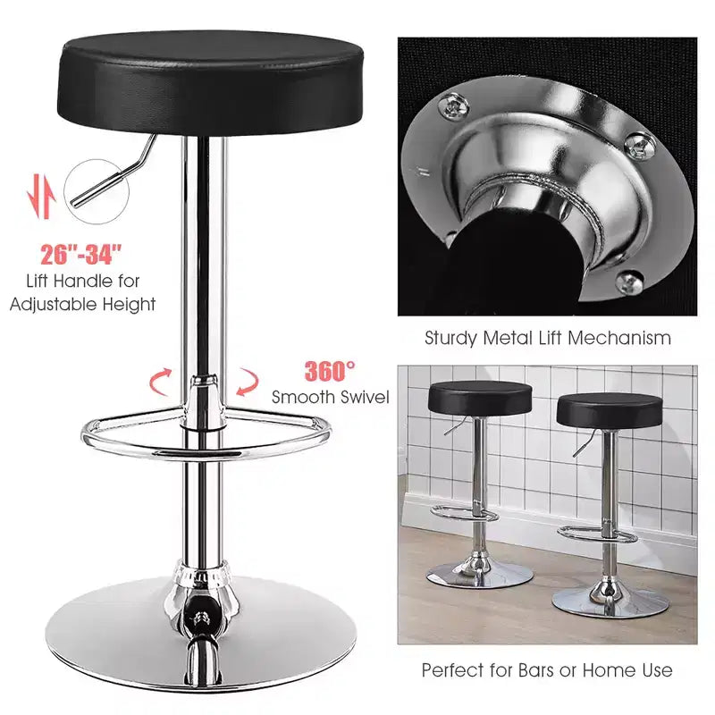 Costway Tabouret de bar rond 1 PC réglable pivotant en cuir synthétique avec repose-pieds Blanc\Noir\Rouge