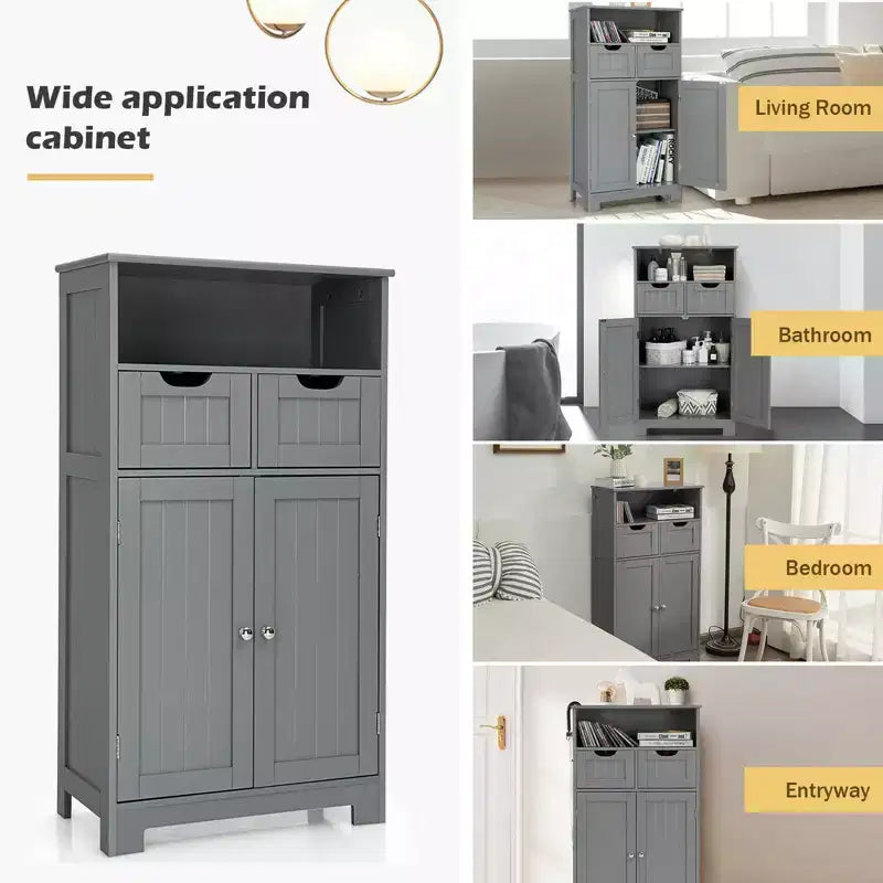 Meuble de rangement de salle de bain Costway en bois avec tiroir et portes