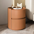 Modern Leather Tray Round 2-Drawer Nightstand