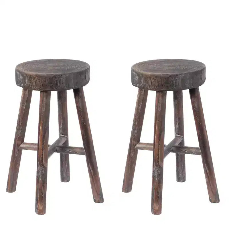 Vintiquewise Antique Round Wooden Chair Log Cabin Stools Set of 2