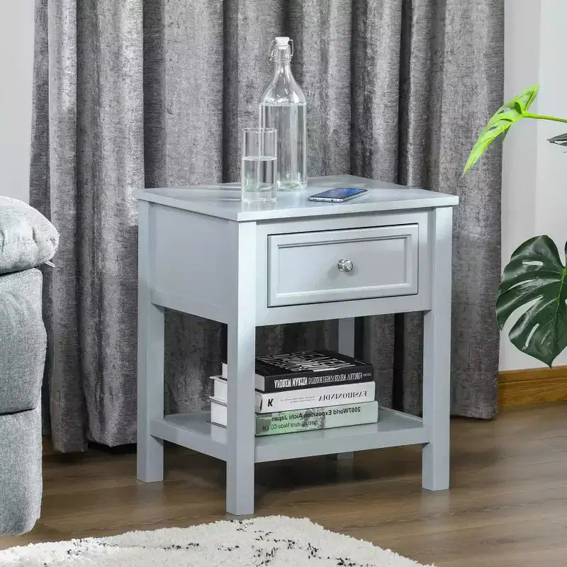 Table d'appoint HOMCOM, table de canapé avec tiroir de rangement et étagère inférieure pour salon, gris