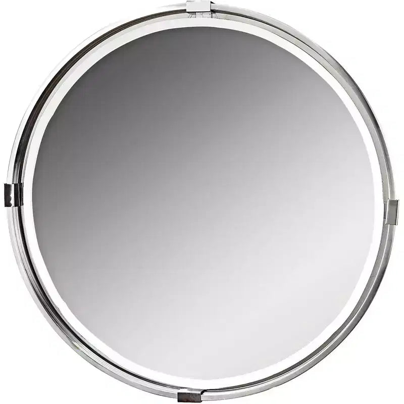 Uttermost Round Vanity Accent Wall Mirror Modern Beveled Brushed Nickel Metal Frame 29 1/2 Wide for Bathroom Bedroom Living Room