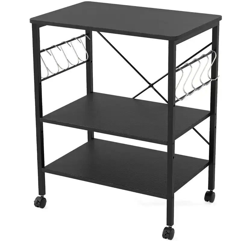 Étagère de Boulanger de Cuisine à 3 Niveaux Costway avec Chariot de Rangement pour Micro-ondes et Crochets