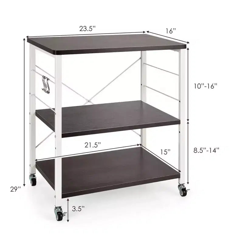 Étagère de Boulanger de Cuisine à 3 Niveaux Costway avec Chariot de Rangement pour Micro-ondes et Crochets