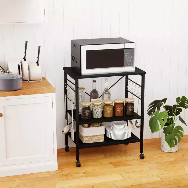 Étagère de Boulanger de Cuisine à 3 Niveaux Costway avec Chariot de Rangement pour Micro-ondes et Crochets