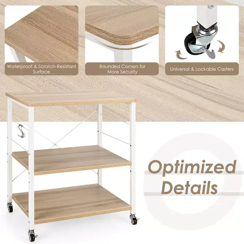 Étagère de Boulanger de Cuisine à 3 Niveaux Costway avec Chariot de Rangement pour Micro-ondes et Crochets