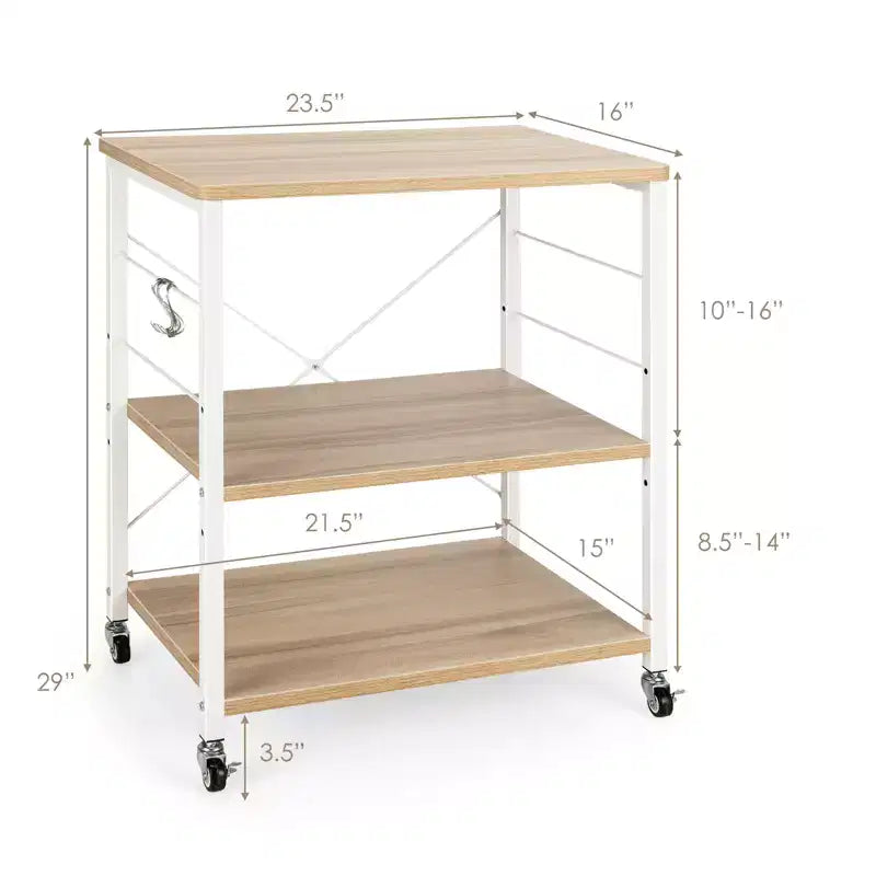 Étagère de Boulanger de Cuisine à 3 Niveaux Costway avec Chariot de Rangement pour Micro-ondes et Crochets