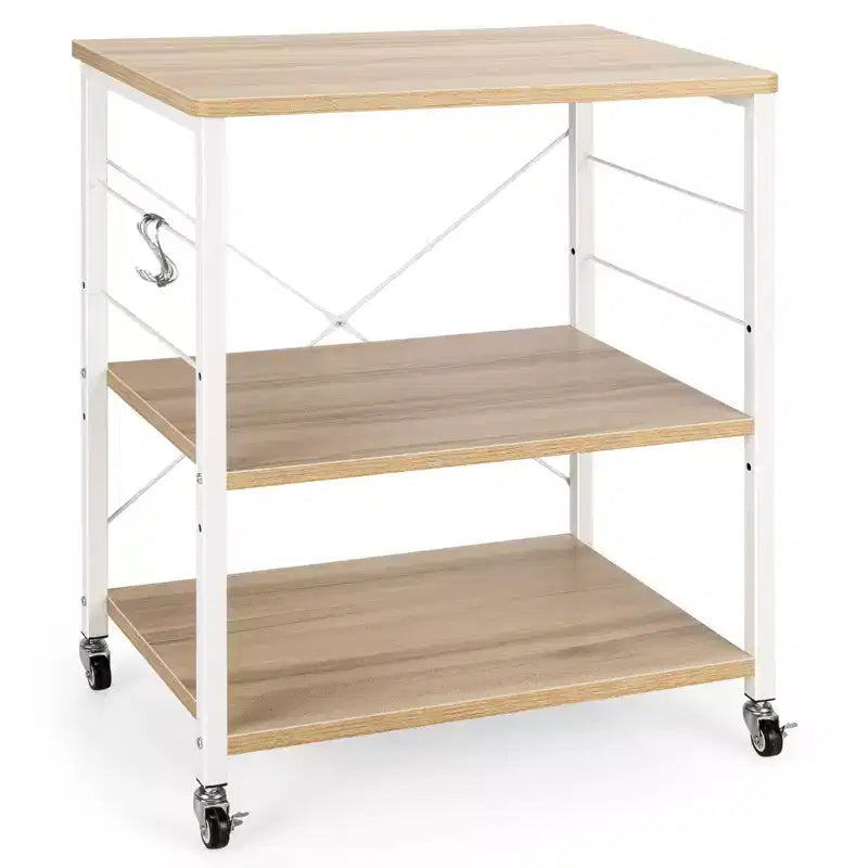 Étagère de Boulanger de Cuisine à 3 Niveaux Costway avec Chariot de Rangement pour Micro-ondes et Crochets