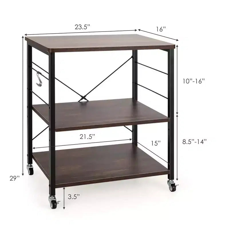 Étagère de Boulanger de Cuisine à 3 Niveaux Costway avec Chariot de Rangement pour Micro-ondes et Crochets