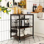 Étagère de Boulanger de Cuisine à 3 Niveaux Costway avec Chariot de Rangement pour Micro-ondes et Crochets
