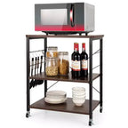 Étagère de Boulanger de Cuisine à 3 Niveaux Costway avec Chariot de Rangement pour Micro-ondes et Crochets