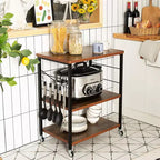 Étagère de Boulanger de Cuisine à 3 Niveaux Costway avec Chariot de Rangement pour Micro-ondes et Crochets