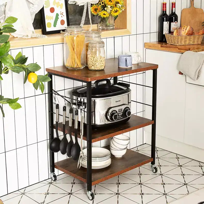Étagère de Boulanger de Cuisine à 3 Niveaux Costway avec Chariot de Rangement pour Micro-ondes et Crochets