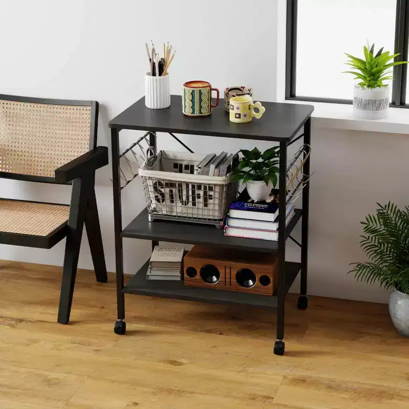Étagère de Boulanger de Cuisine à 3 Niveaux Costway avec Chariot de Rangement pour Micro-ondes et Crochets