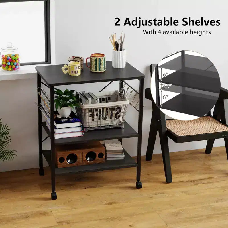Étagère de Boulanger de Cuisine à 3 Niveaux Costway avec Chariot de Rangement pour Micro-ondes et Crochets