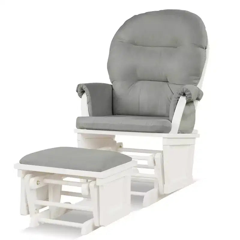Costway Ensemble Planeur en Bois et Repose-Pieds avec Coussins Fauteuil à Bascule pour Chambre de Bébé
