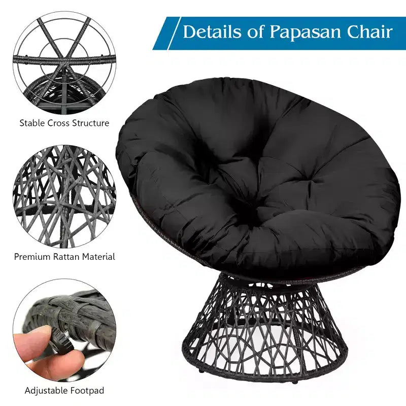 Fauteuil Papasan en rotin Costway, chaise ergonomique pivotante à 360 degrés, coussin moelleux, jardin Rouge/Noir/Vert