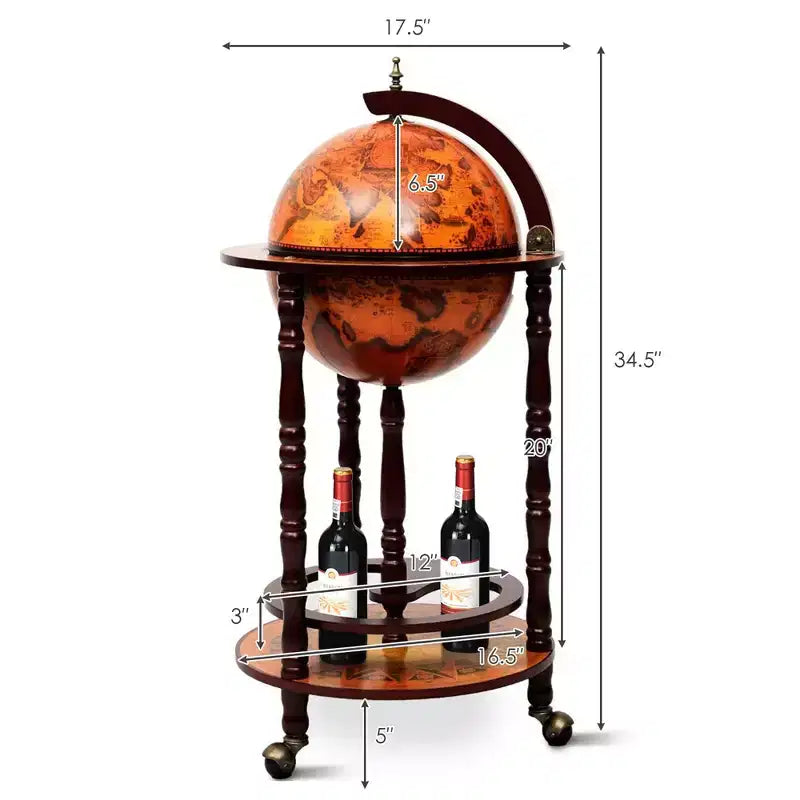 Costway Meuble Bar Globe Terrestre en Bois de 17,5" Style Italien du XVIe Siècle avec Casier à Bouteilles