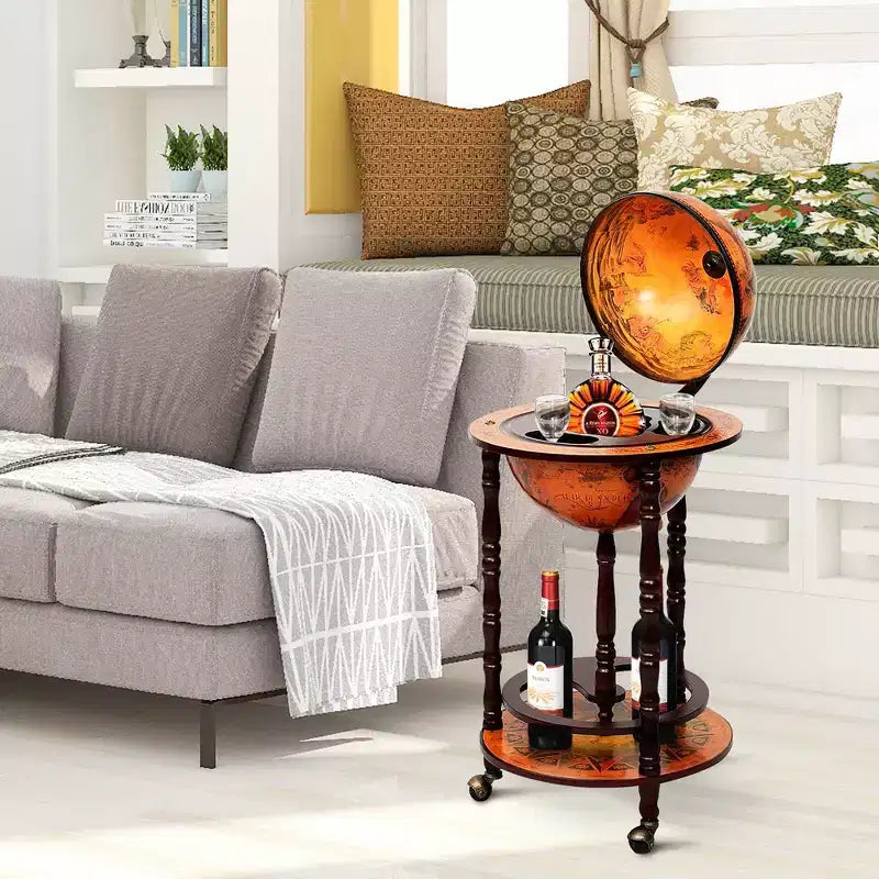 Costway Meuble Bar Globe Terrestre en Bois de 17,5" Style Italien du XVIe Siècle avec Casier à Bouteilles