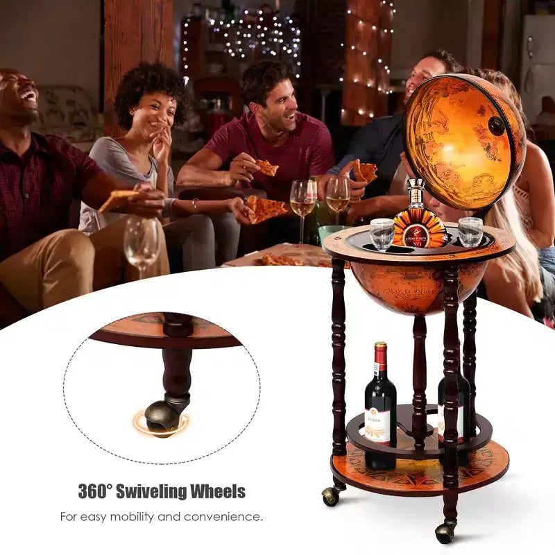 Costway Meuble Bar Globe Terrestre en Bois de 17,5" Style Italien du XVIe Siècle avec Casier à Bouteilles