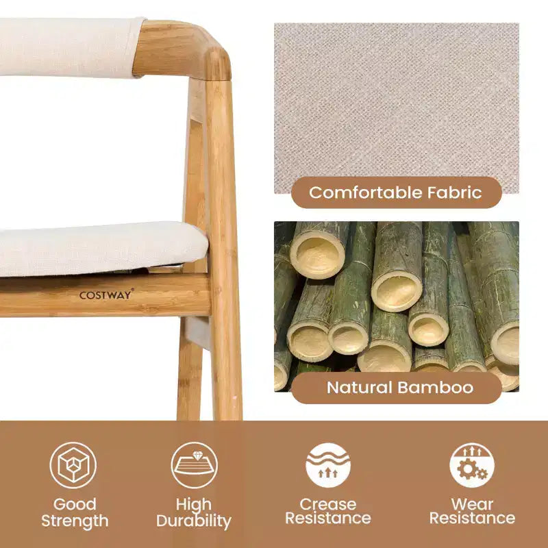 Lot de 2 chaises d'appoint en bambou Costway avec coussin d'assise