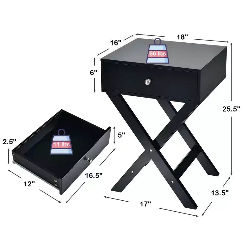 Costway Lot de 2 tables de chevet X Table d'appoint avec tiroir
