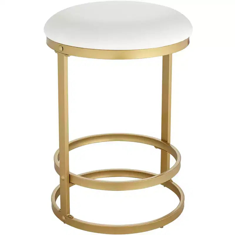 55 Downing Street Palmer Gold Metal Bar Stool 26 High Modern White Fabric Round Cushion with Footrest for Kitchen Counter Height Island Home House