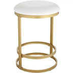 55 Downing Street Palmer Gold Metal Bar Stool 26 High Modern White Fabric Round Cushion with Footrest for Kitchen Counter Height Island Home House