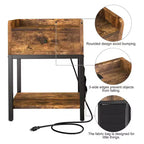 Table d'appoint et table de chevet FABATO avec station de charge USB et cordon d'alimentation pour salons et chambres, sac de rangement latéral inclus, marron rustique
