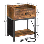 Table d'appoint et table de chevet FABATO avec station de charge USB et cordon d'alimentation pour salons et chambres, sac de rangement latéral inclus, marron rustique