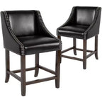Emma and Oliver 2 Pk. 24 High Transitional Walnut Counter Height Stool with Accent Nail Trim