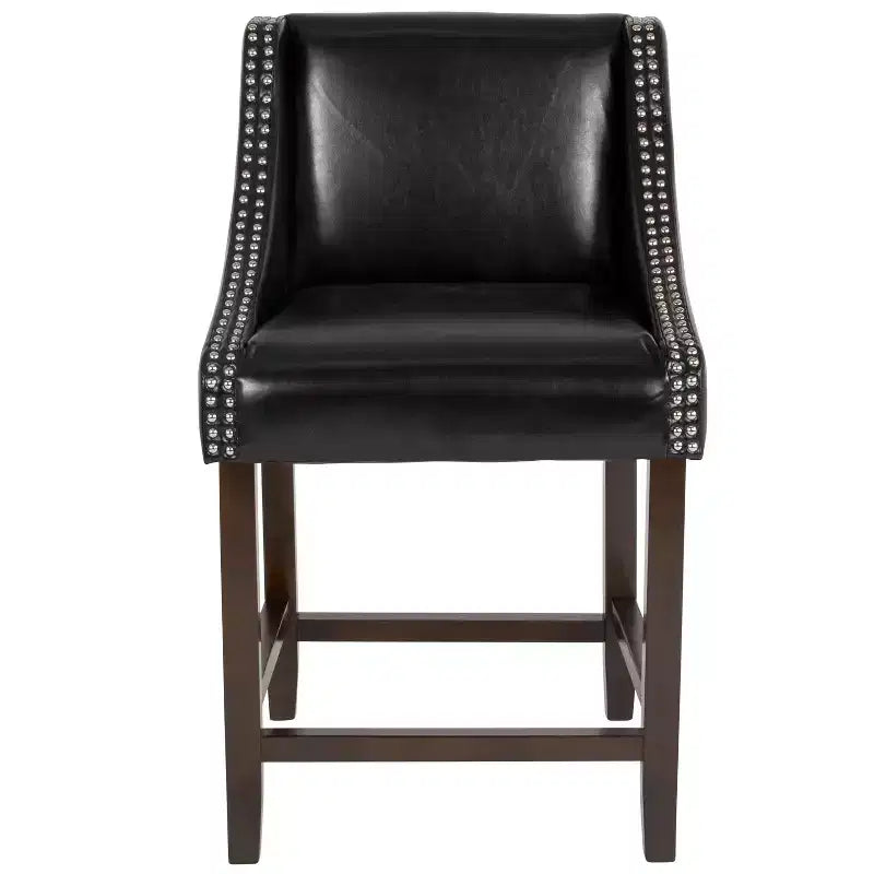 Emma et Oliver – Lot de 2 tabourets de comptoir de 61 cm, style transitionnel, noyer, avec garniture cloutée décorative.