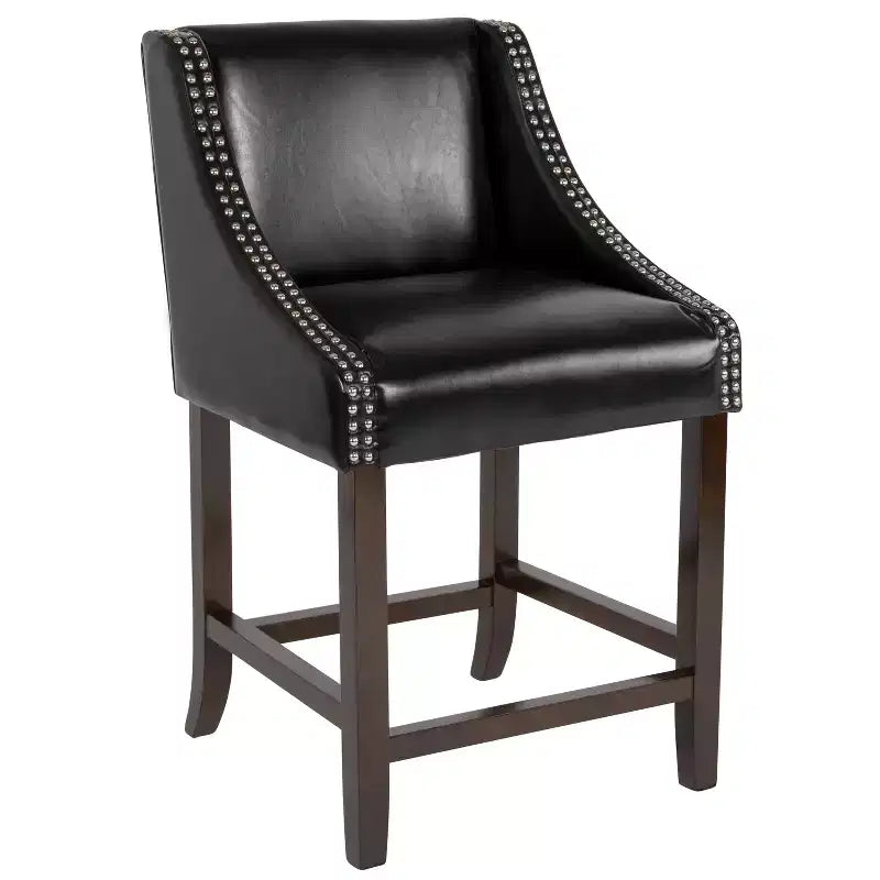 Emma et Oliver – Lot de 2 tabourets de comptoir de 61 cm, style transitionnel, noyer, avec garniture cloutée décorative.