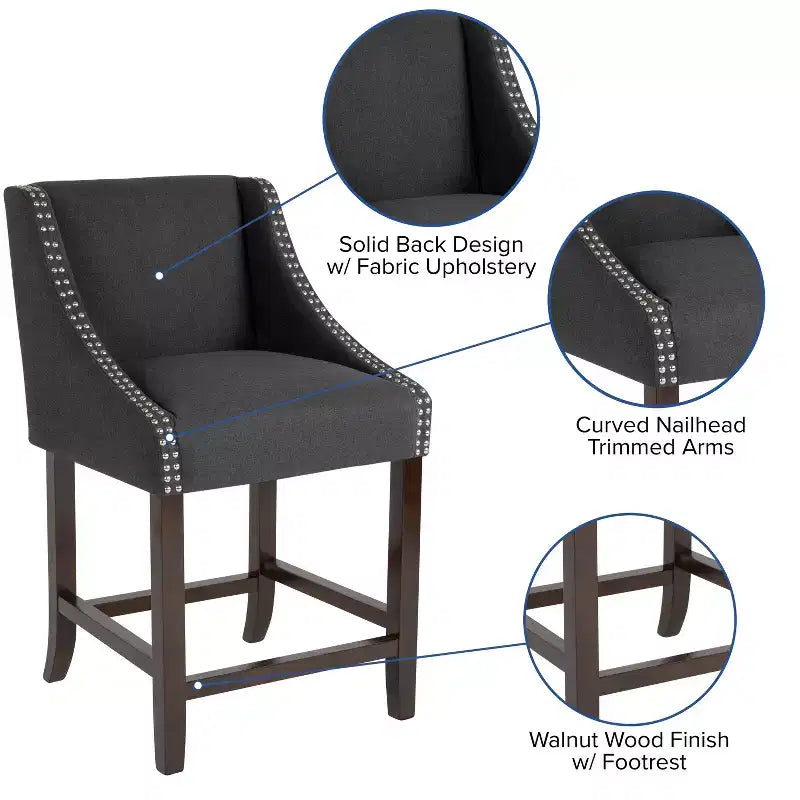 Emma et Oliver – Lot de 2 tabourets de comptoir de 61 cm, style transitionnel, noyer, avec garniture cloutée décorative.